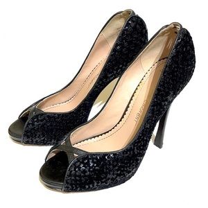 Jean-Michel Cabazat Black Velvet Like Embellished Pumps Size 7